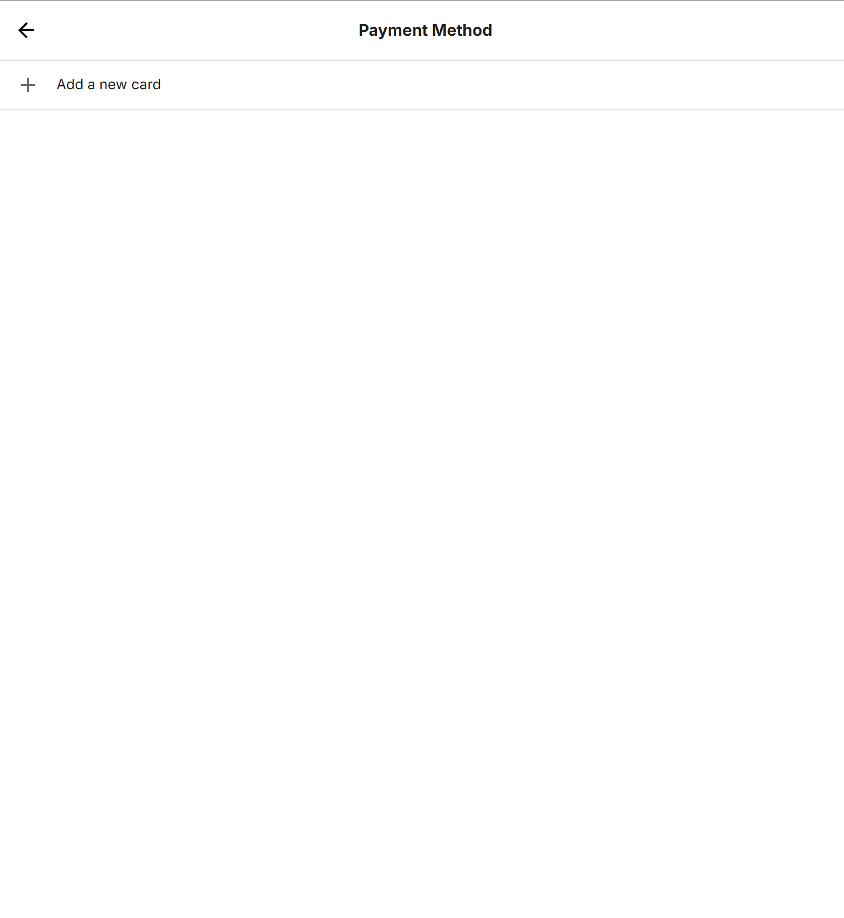 Payment Method page with no saved card